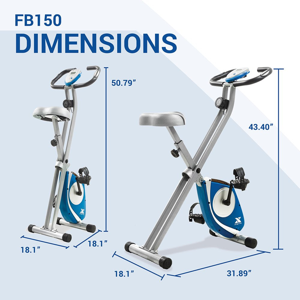 FB150 Compact Stationary Folding Exercise Bike with Ergonomic Padded Seat and Large Adjustable Foot Pedals